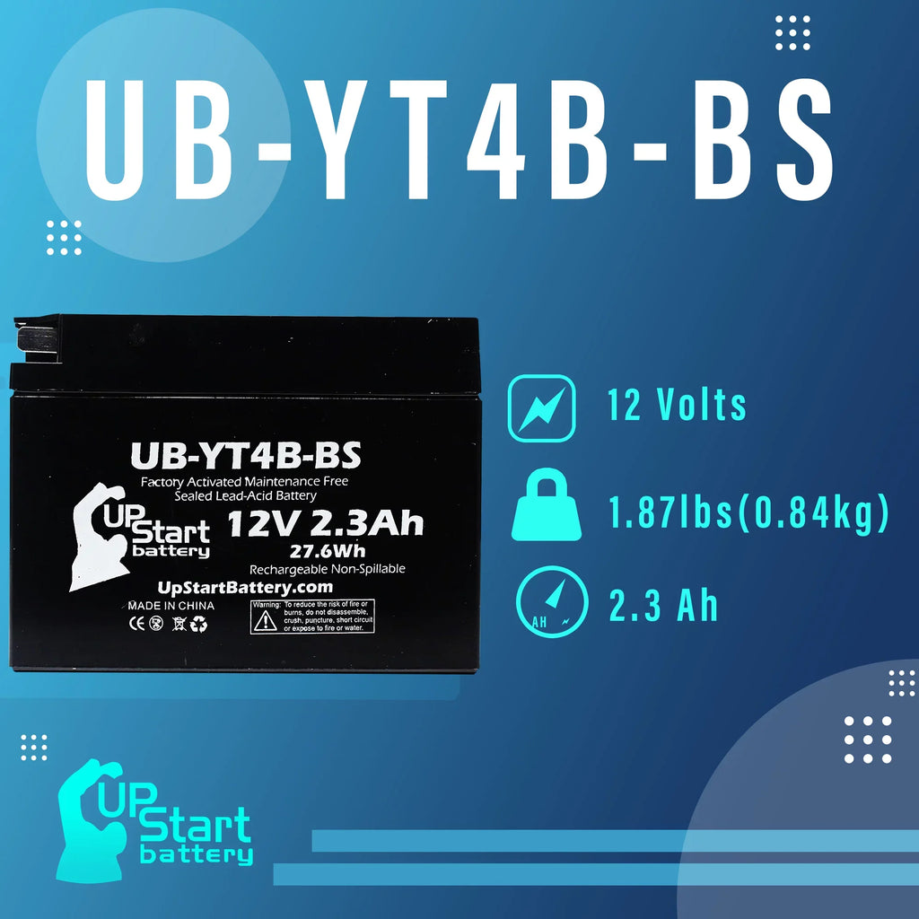 3-Pack UpStart Battery Replacement for 2009 Yamaha SR400 400CC Factory Activated, Maintenance Free, Motorcycle Battery - 12V, 2.3Ah, UB-YT4B-BS