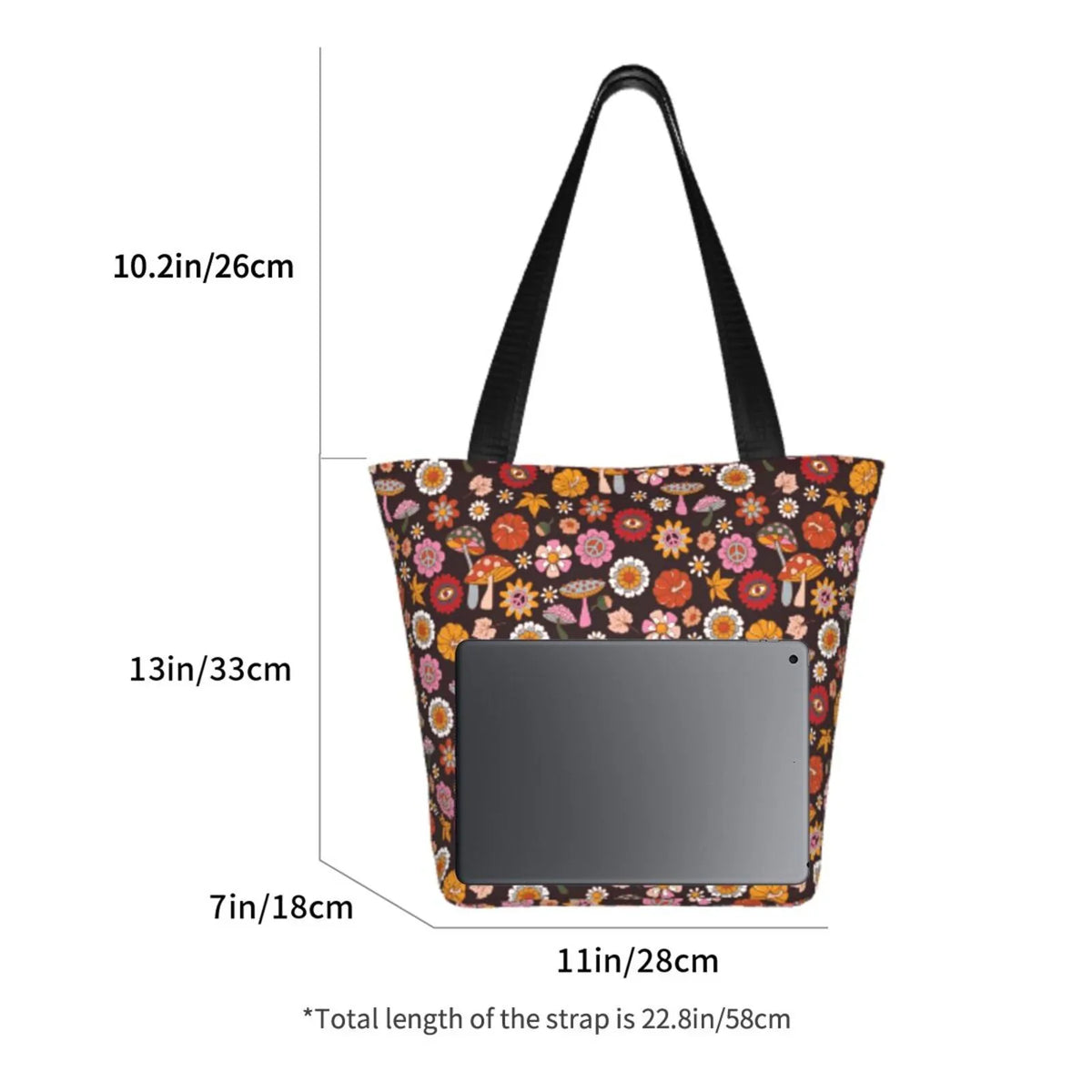 Lukts 70s Groovy Hippie Retro Tote Bag,Shoulder Bag Women'S Hobos Handbags Large Capacity Shopping Bag