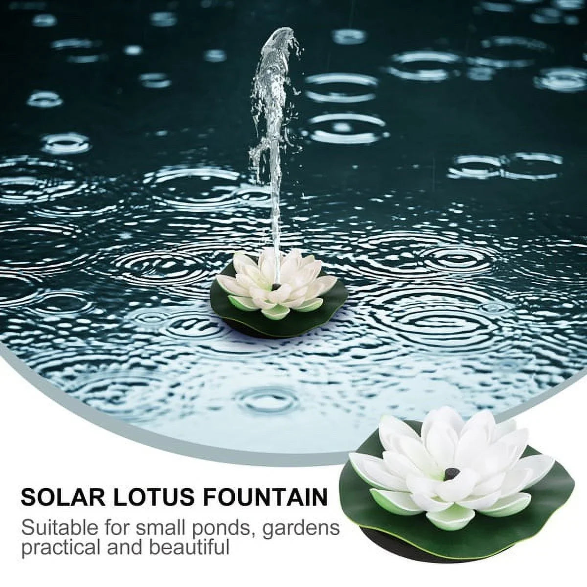 HOTBEST Solar-powered Waterproof Lotus Lamp Lotus Fountain Novel Fish Pond Fountain Garden Decor liquid Lily Bird Bath Fountain(White)
