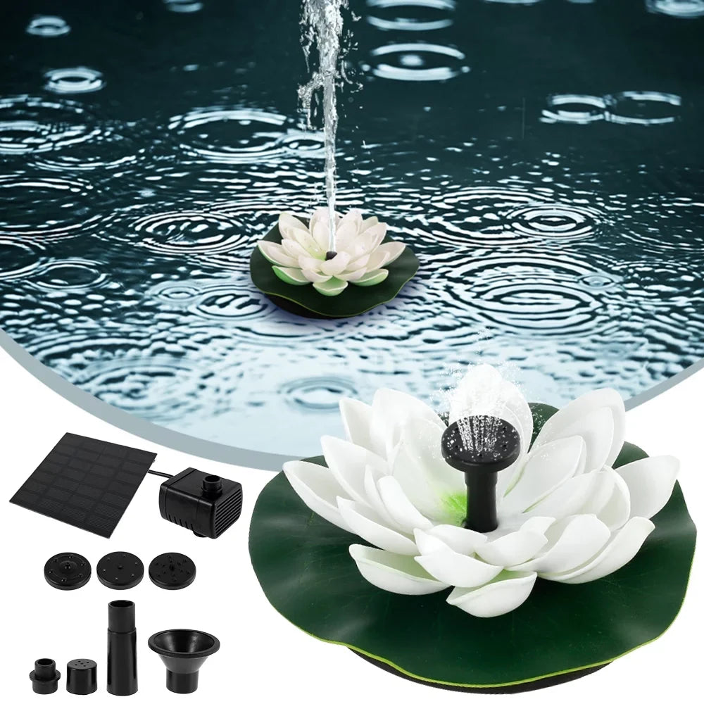 HOTBEST Solar-powered Waterproof Lotus Lamp Lotus Fountain Novel Fish Pond Fountain Garden Decor liquid Lily Bird Bath Fountain(White)
