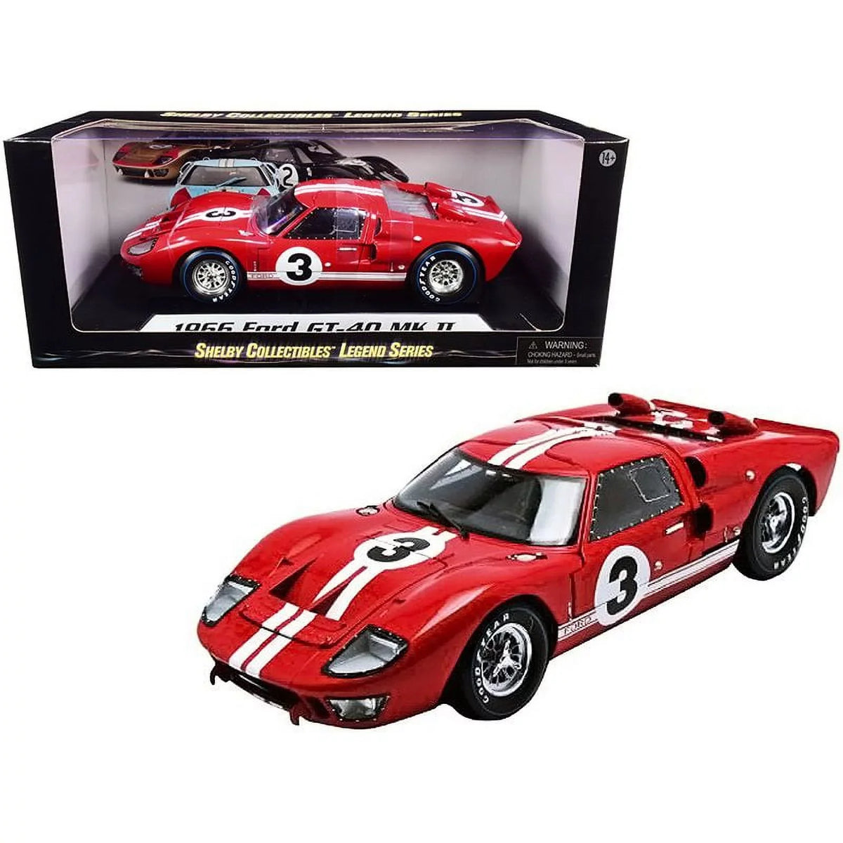1966  GT-40 MK II #5 Red with White Stripes Le Mans 1/18 Diecast Model Car by Shelby Collectibles