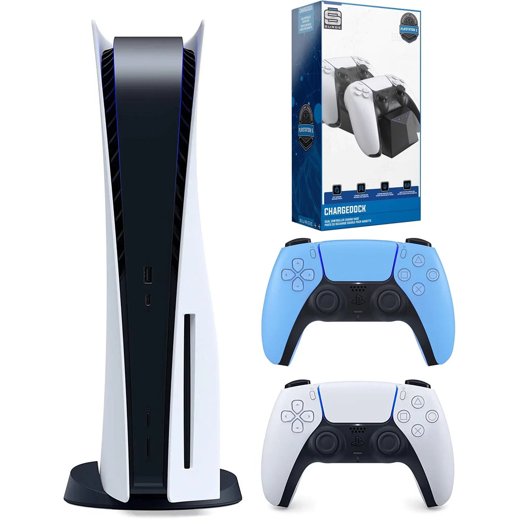 Playstation 5 Disc Version ( PS5 Disc) with Extra Controller and Dual Charging Station - Starlight Blue Bundle