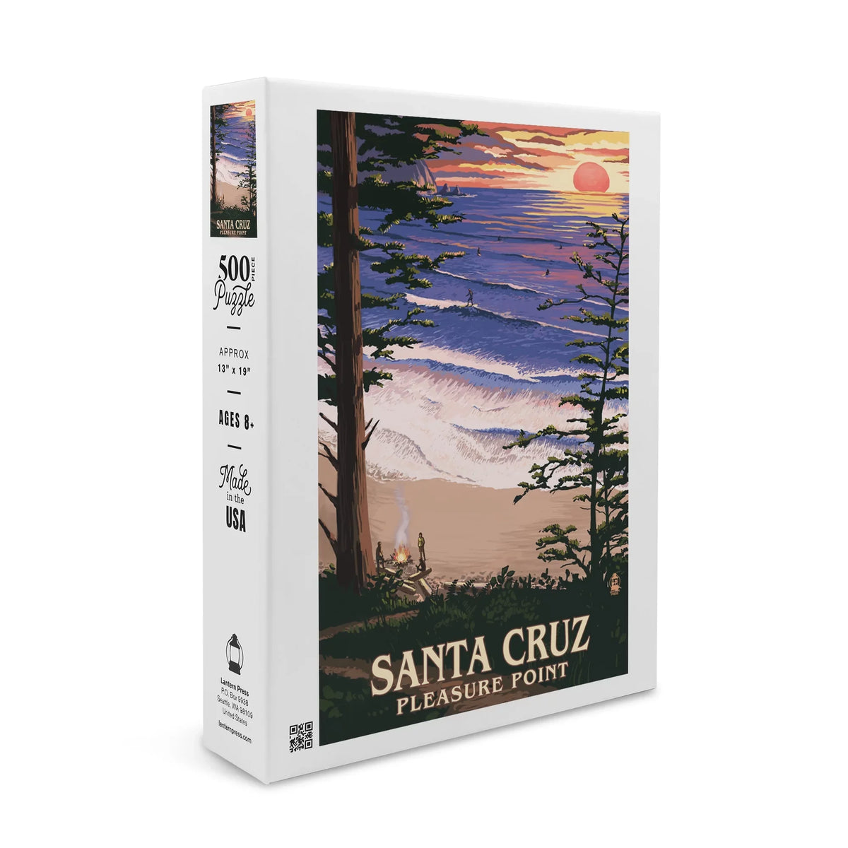 Santa Cruz, California, Pleasure Point Sunset and Surfers (19x27 inches, Premium 500 Piece Jigsaw Puzzle for Adults and Family, Made in USA)