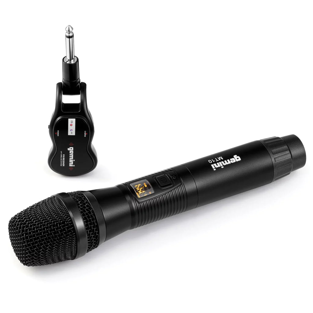 Gemini Dual 15" LED Bluetooth Powered Speaker & GMU-M100 UHF Single Wireless Microphone System, 843631170892