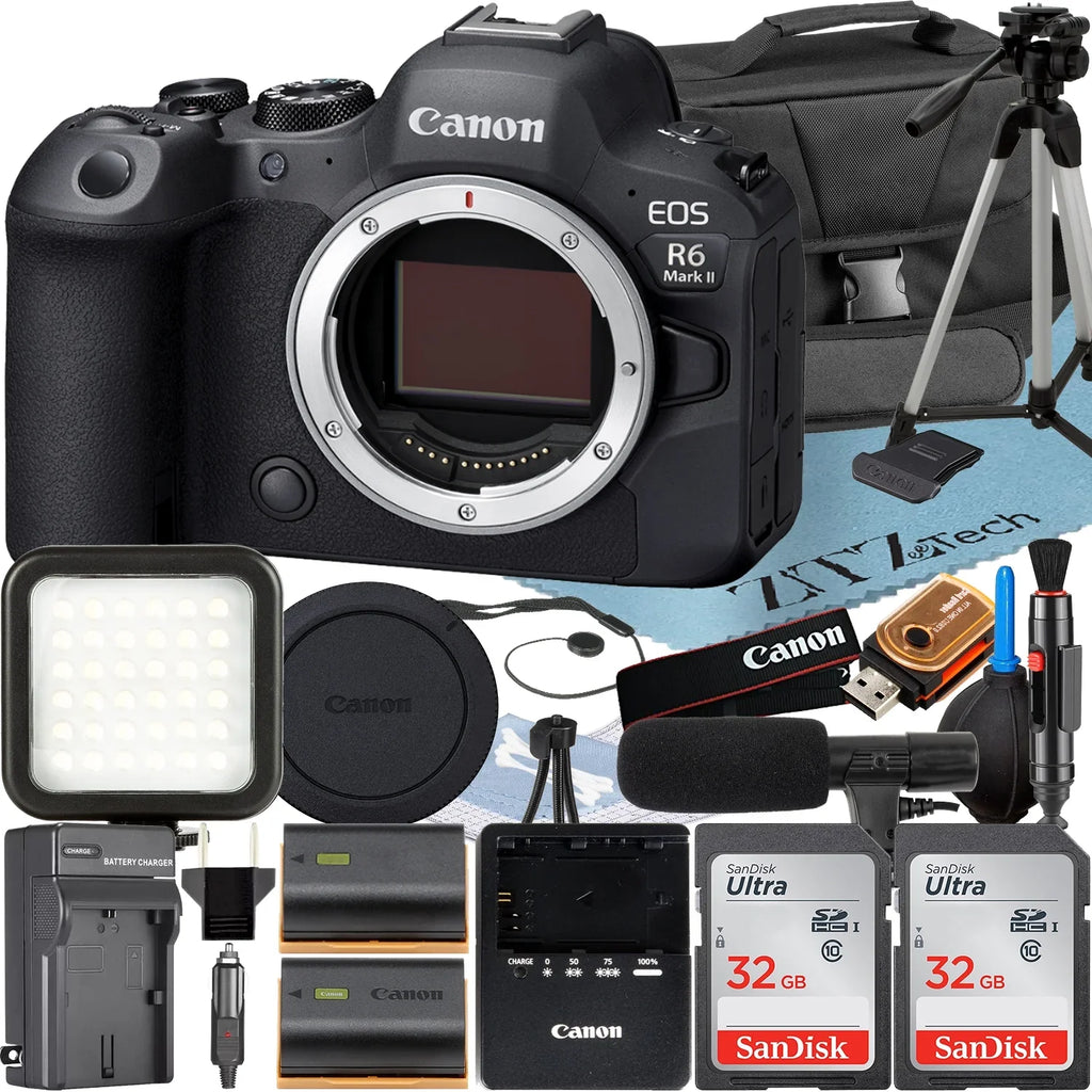 EOS R6 Mark II Mirrorless Camera (Body) with 2 Pack SanDisk 32GB Memory Card + Case + ZeeTech Accessory Bundle