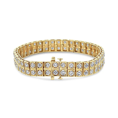 10K Yellow Gold 8.00 Cttw Round-Cut Diamond Two Row Square Link Tennis Bracelet (K-L Color, I1-I2 Clarity) - 7.25" Inches