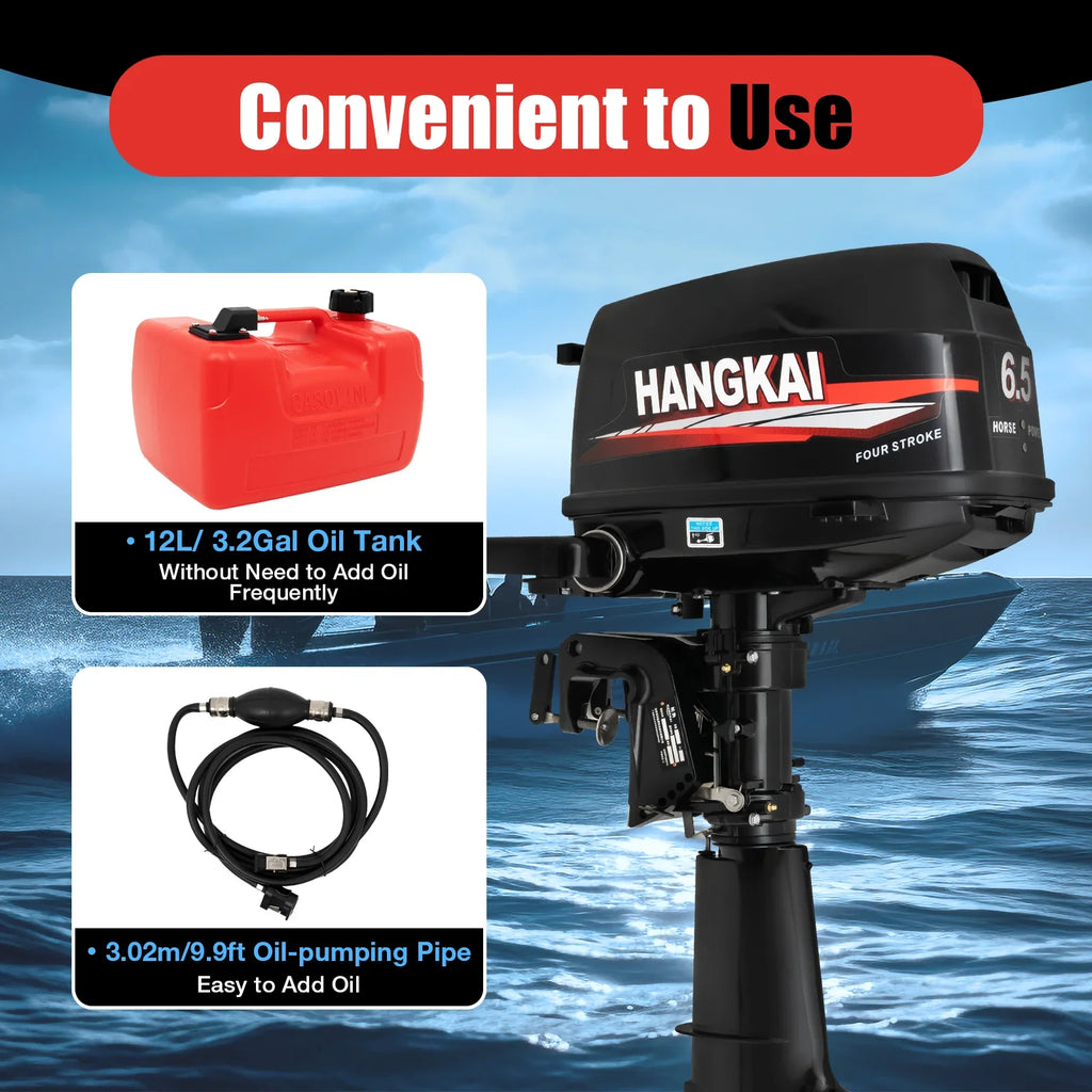 Anqidi 6.5HP 4 Stroke Outboard Motor 123CC Heavy Duty ship Engine with Single Cylinder aqua Cooling System & CDI Ignition Tiller Control Max 6000r/min