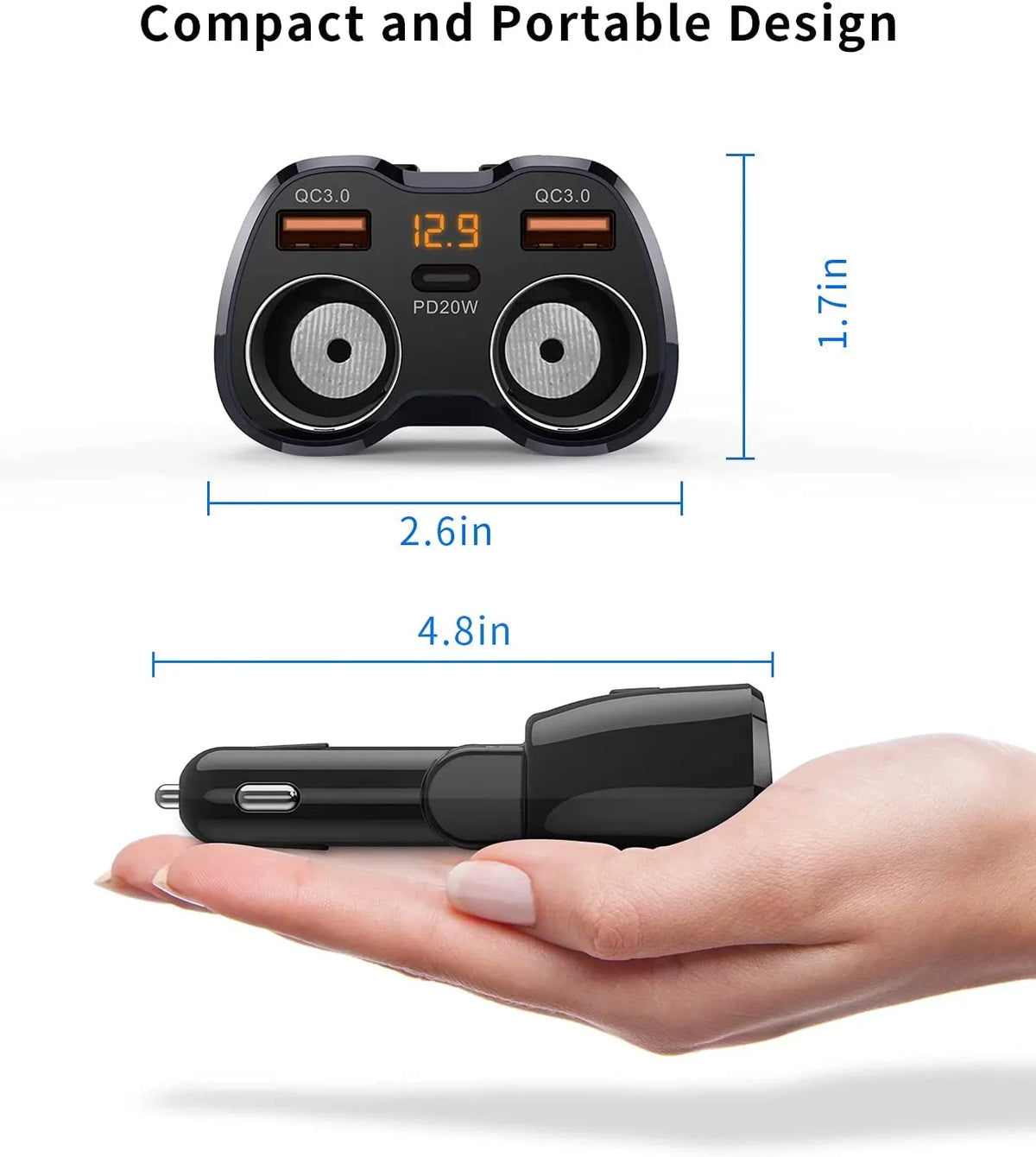 ?Upgraded? ette Lighter Splitter, SUPERONE 180W 2-Socket ette Lighter Adapter with Dual QC3.0 and 20W PD USB C Car Charger Splitter for GPS/Dash Cam/Laptop/iPad/iPhone 13 Pro Max/13/12/11