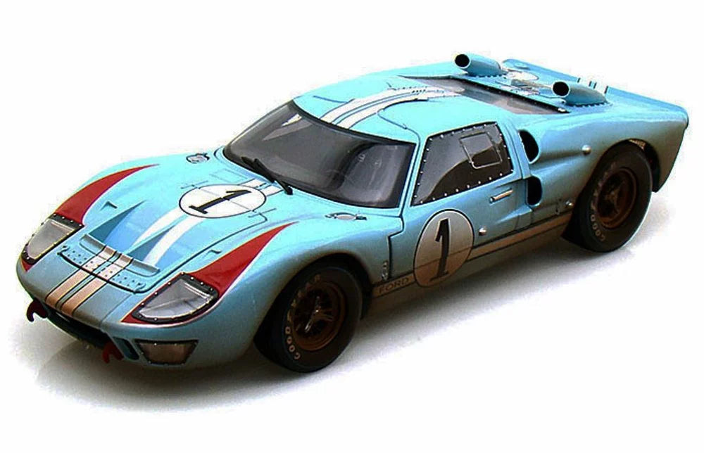 Diecast Car & Display Case Package - 1966  GT-40 MK II #1 w/ Dirt, Gulf Blue - Shelby Collectibles SC405 - 1/18 Scale Diecast Model Toy Car w/Display Case
