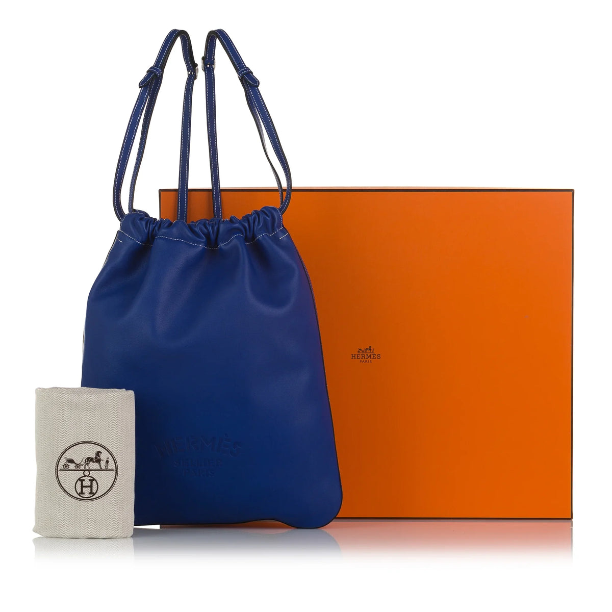 Pre-Owned Authenticated Hermès Cheri Bridado Backpack Calf Leather Blue Unisex (Like New)