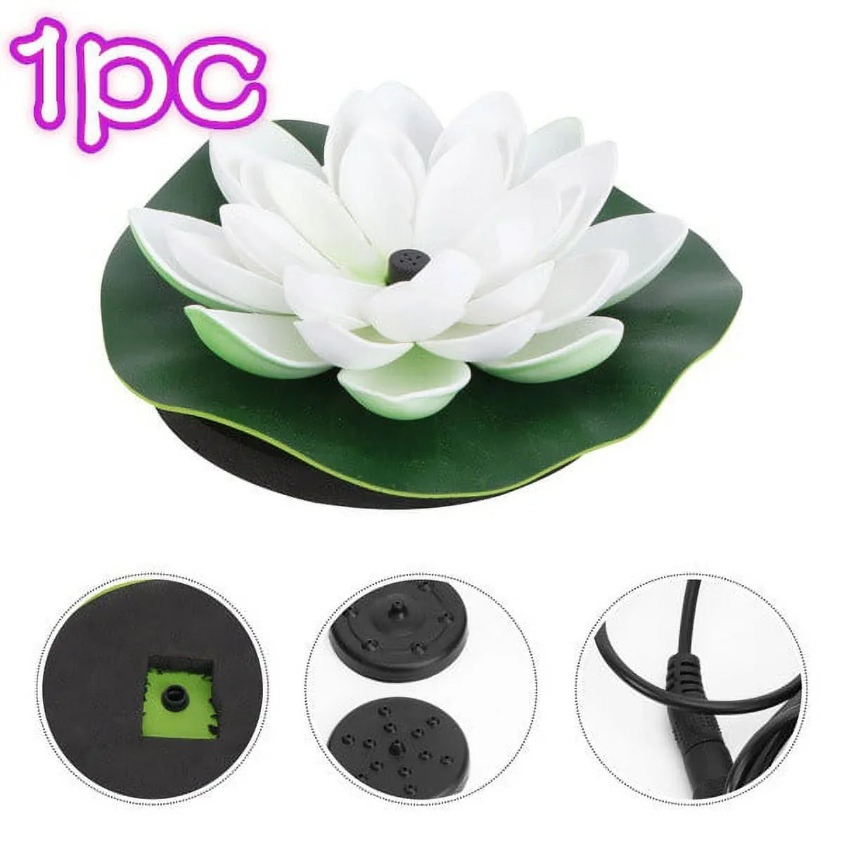 HOTBEST Solar-powered Waterproof Lotus Lamp Lotus Fountain Novel Fish Pond Fountain Garden Decor liquid Lily Bird Bath Fountain(White)