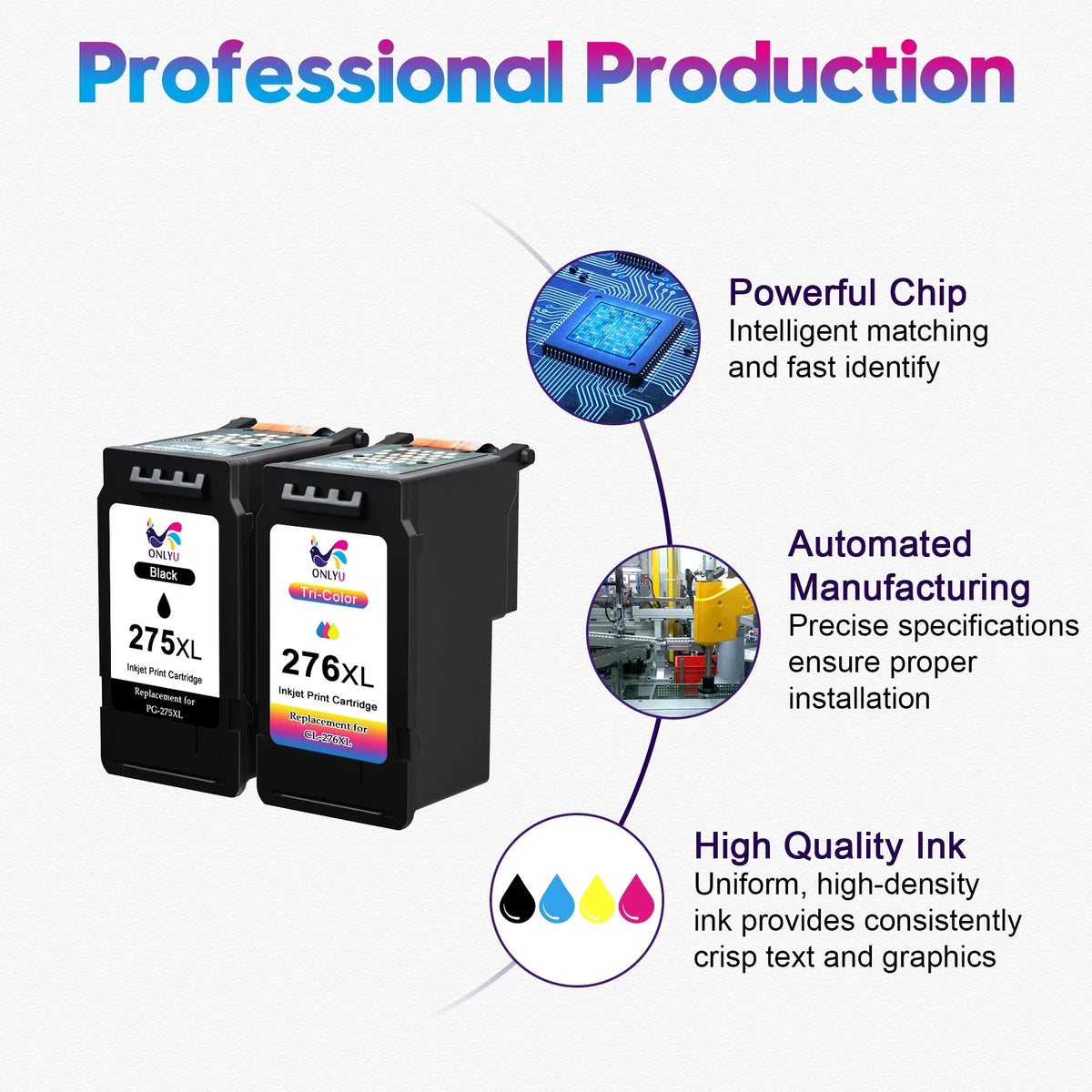 PG-275 CL-276 XL Printer Ink for  275xl and 276xl Ink Cartridges (1 Black 1 Color) matching to PIXMA TS3522 TS3520 TR4720 TR4722 Printer High Yield Combo Pack