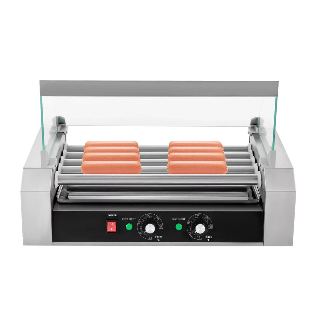 DENEST 110V Sausage Grilling Machine Set 12-Hot Dog Holds 0-250℃ W/5 Stainless Rollers