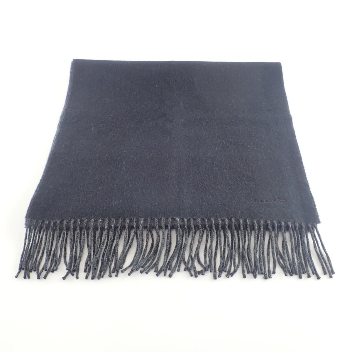 Pre-Owned HERMES Embroidered 100% Cashmere Scarf Black Grey (Good)