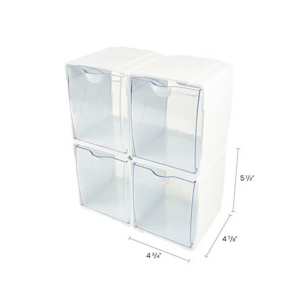 Tilt Bin Interlocking 4-Bin Organizer 4 5/8 x 4 7/8 x 5 1/2, White/Clear