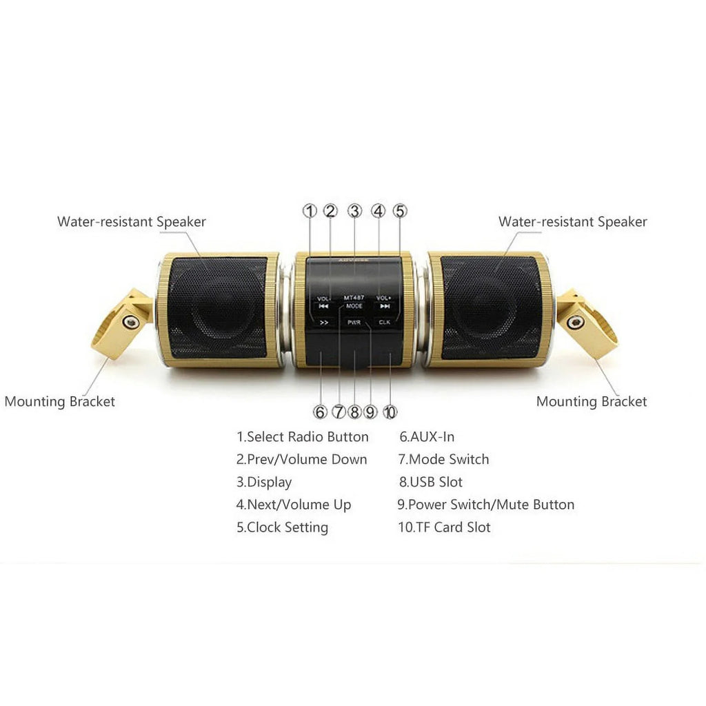 Motorcycle Bluetooth V2.1+ EDR Audio Speaker Waterproof immune Motorbike Stereo FM Radio USB TF Card MP3 Player