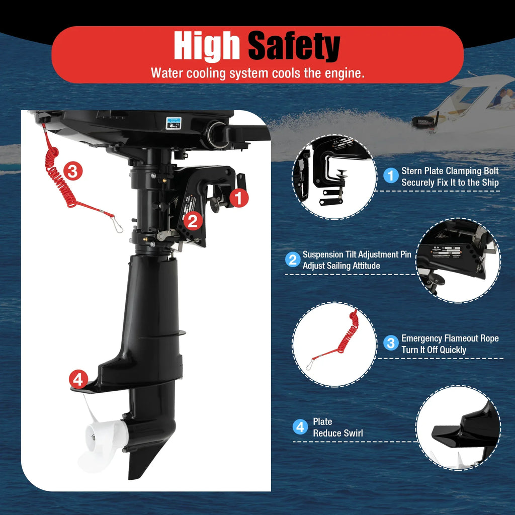Anqidi 6.5HP 4 Stroke Outboard Motor 123CC Heavy Duty ship Engine with Single Cylinder aqua Cooling System & CDI Ignition Tiller Control Max 6000r/min