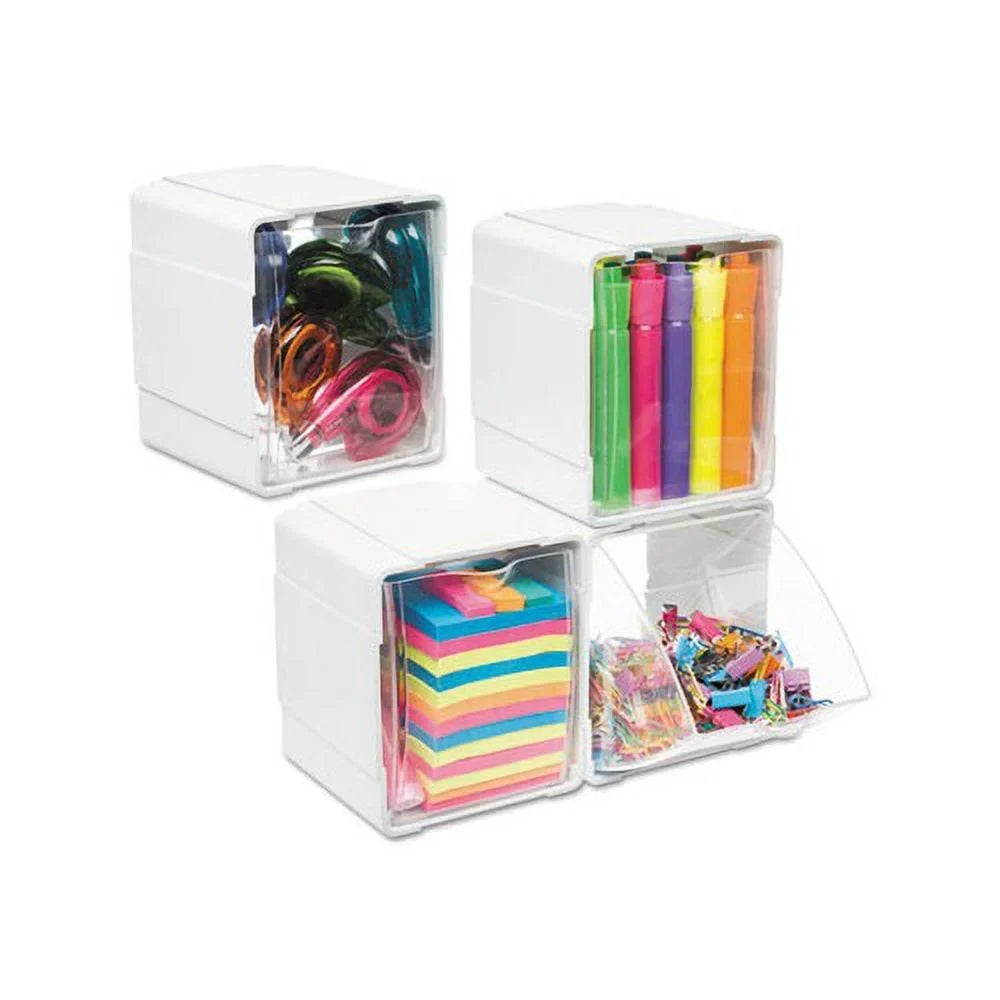 Tilt Bin Interlocking 4-Bin Organizer 4 5/8 x 4 7/8 x 5 1/2, White/Clear