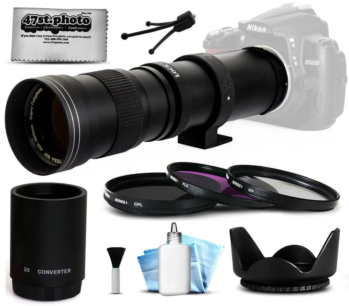 420mm-1600mm f8.3 HD Telephoto Lens Bundle for  EOS 7D 6D 5D Mark II II 2 3