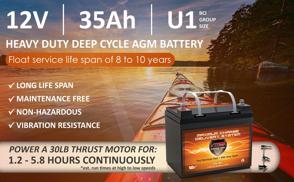 Vmax V35-857 12 Volt 35AH AGM U1 Battery for Minn Kota Traxxis 45lb Trolling Motor ship Vehicle