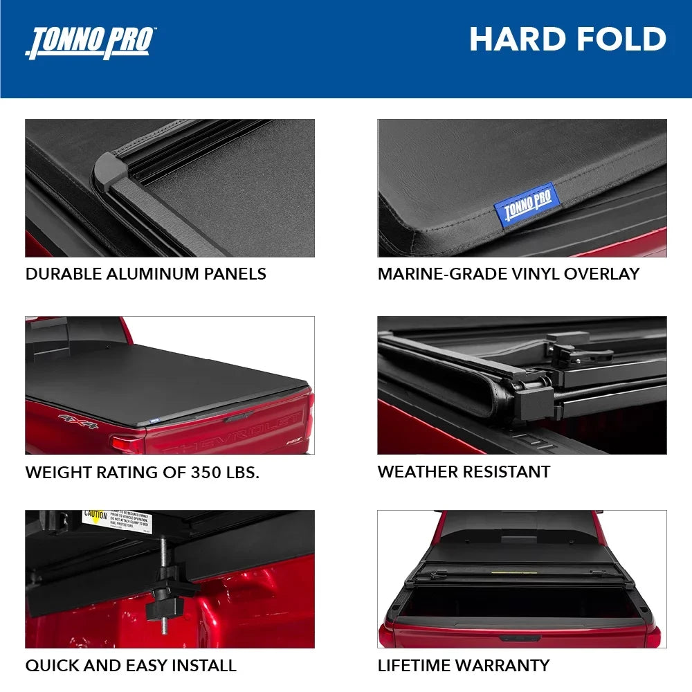 Tonno Pro | Hard Fold, Hard Folding Truck Bed Tonneau shield | HF-154 | Fits 2007 - 2013 Chevy/GMC Silverado/Sierra 1500 6' 7" Bed (78.7")
